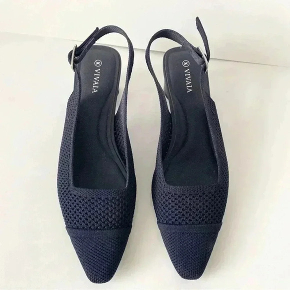 Vivaia Leah Pro Navy Blue Knit Slingback Pointy Toe Pumps 37 - Picture 7 of 15